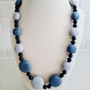 Shades Of Blue Lucite Beaded Necklace with Graduated Design